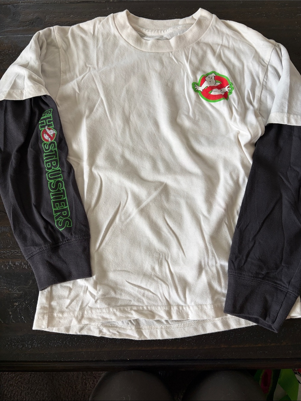 Abercrombie Kids White & Black Logo Long-Sleeve Layered Tee “Ghostbuster”
